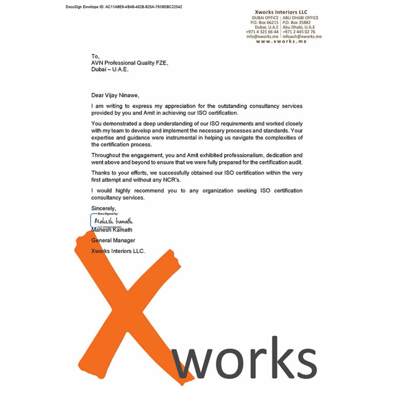 Appreciation Letter - Xworks