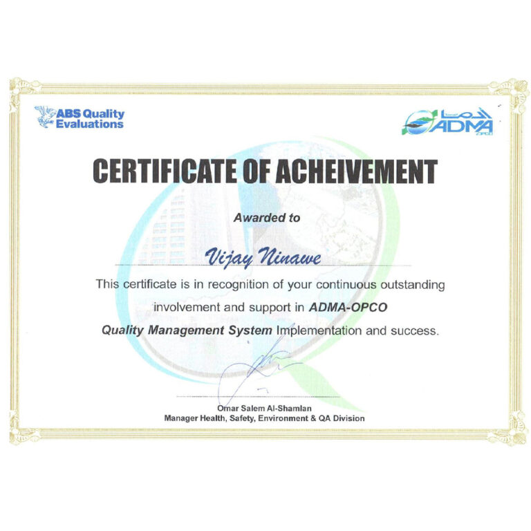 Certificate of Acheivement - ADMA-OPCO