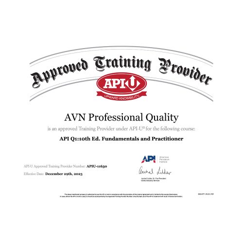 Certificate 1 - AVN Professional Quality FZE - API Approved Certificate - 11630 - Q1 (10th)