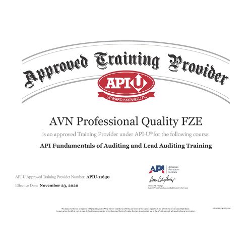 Certificate 3 - AVN Professional Quality FZE - API Approved Certificate - 11630 - Auditing_unlocked